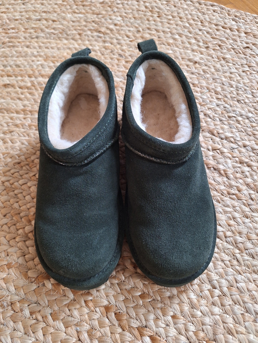 Womens BearPaw Dark Green Suede Shearling-Lined Ankle Booties